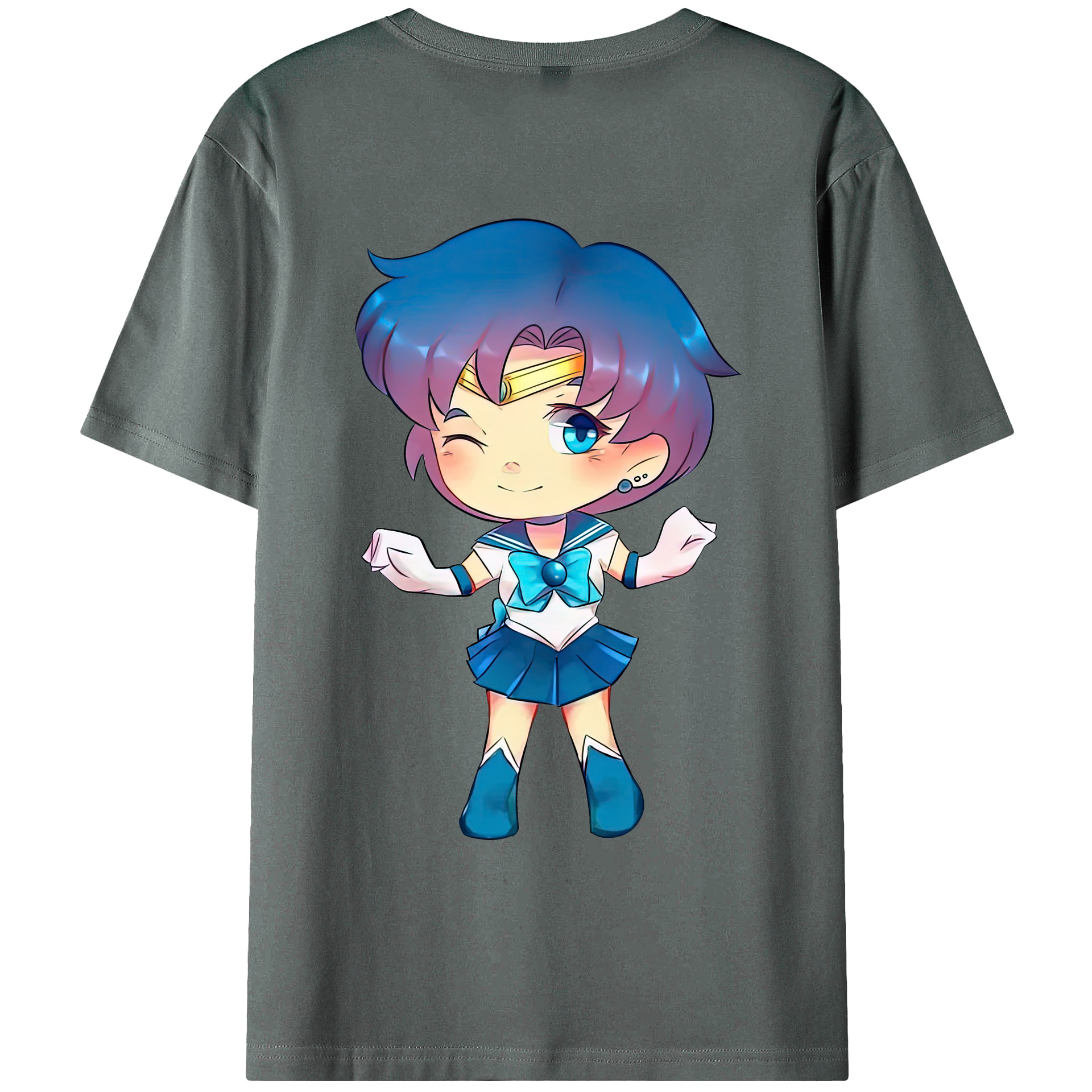 （画像用） 美少女戦士セーラームーン 水野 亜美 みずの あみ Sailor Moon Mizuno Ami 綿100％ メンズ半袖Tシャツ（バックプリント） 通気性